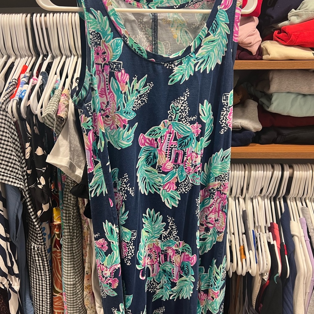 Lilly Pulitzer Blue Maxi Dress with Pink and Green Floral